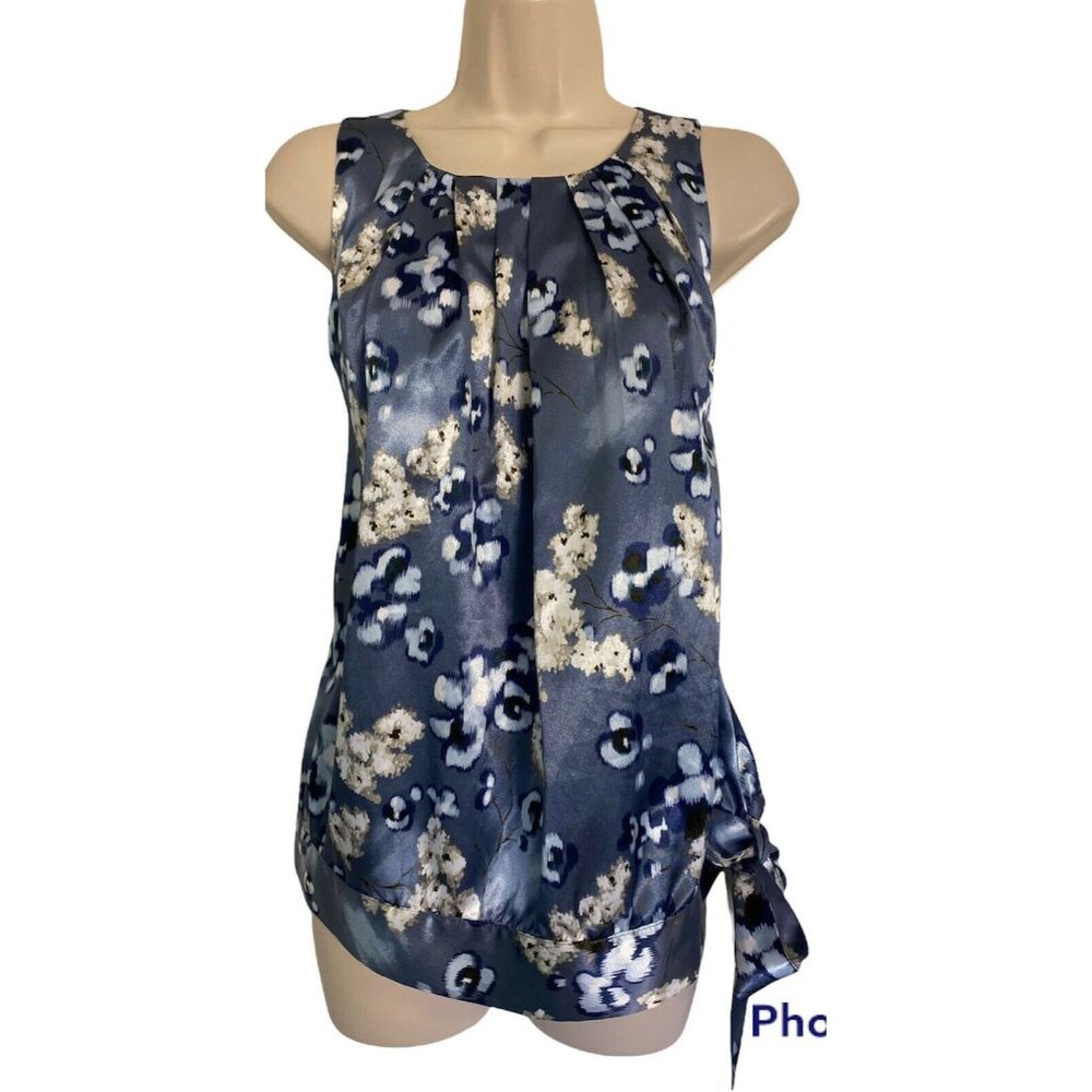 APT 9 Women's PXL sleeveless side tie tank Floral print blue and white polyester - Picture 11 of 11